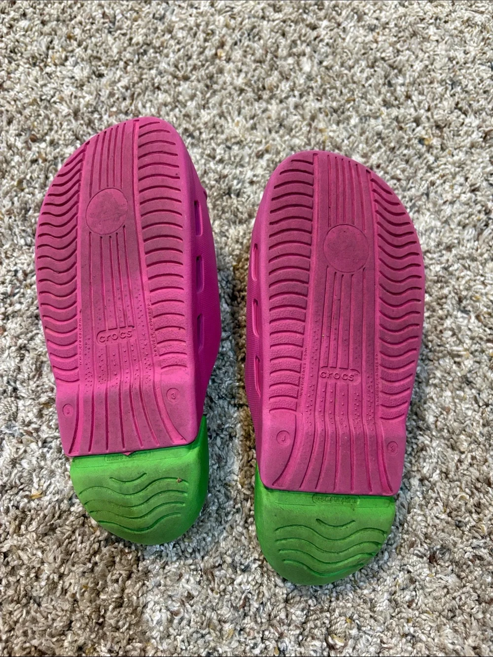 CROCS Kids Mickey Pink Slide Sandals with Green Footbed